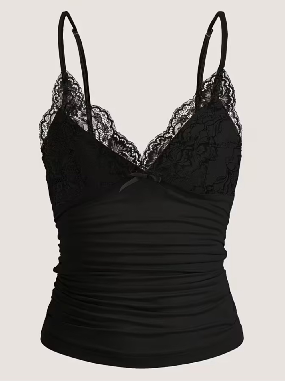 Lace-Trim Black Camisole Tank Top